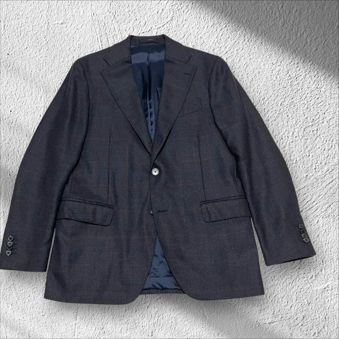 極美品　 LARDINI ネイビーチェック　ウール セットアップスーツ 50