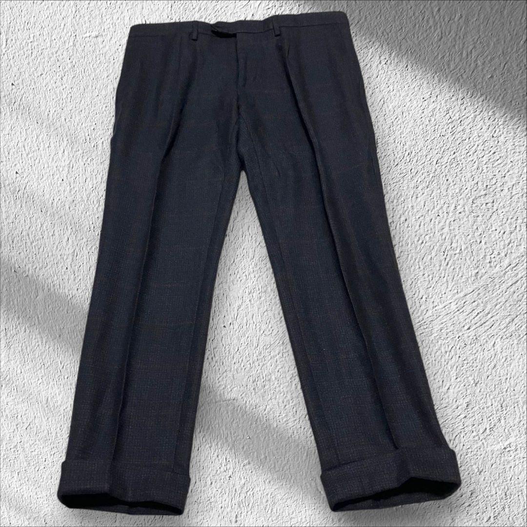 極美品　 LARDINI ネイビーチェック　ウール セットアップスーツ 50