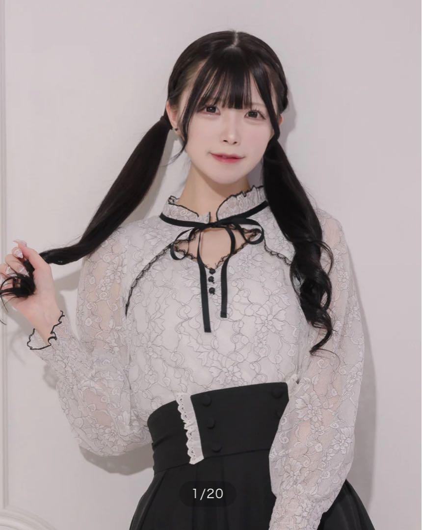 pium バイカラーレースケープ長袖ブラウス