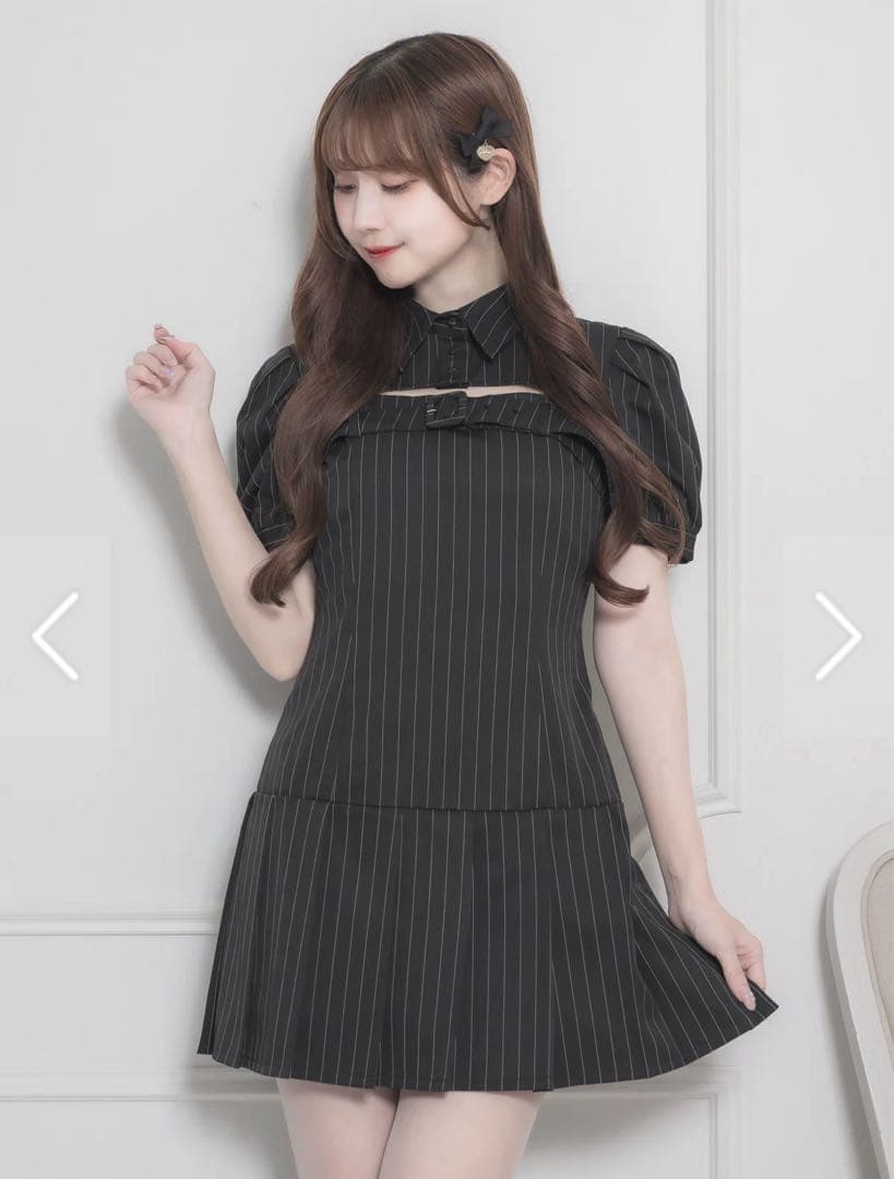 pium ベルトストライプワンピース ブラック