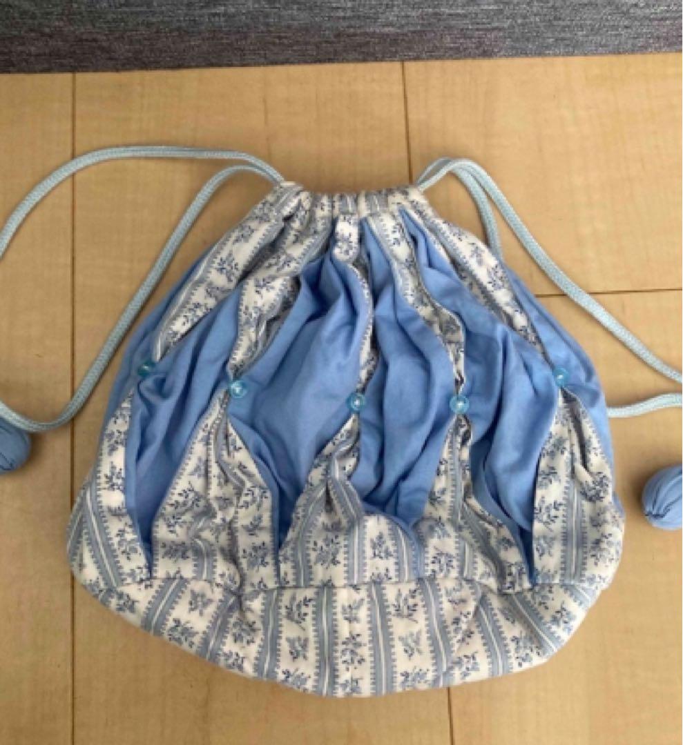 体操服袋・お着替え袋 青と白のストライプ