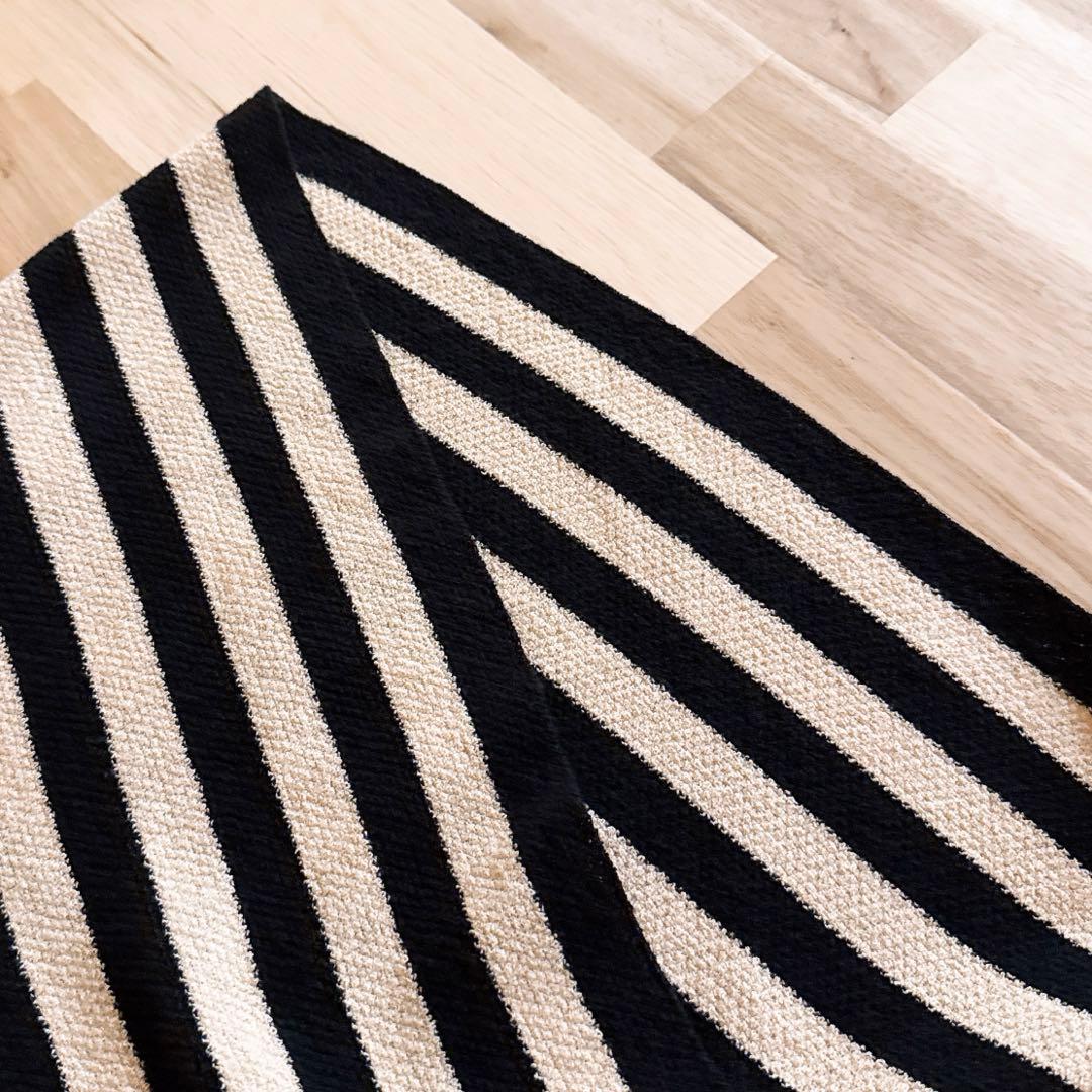 【ザラ】パイル マテリアル リラックス ボーダー ロング ワンピース L 黒