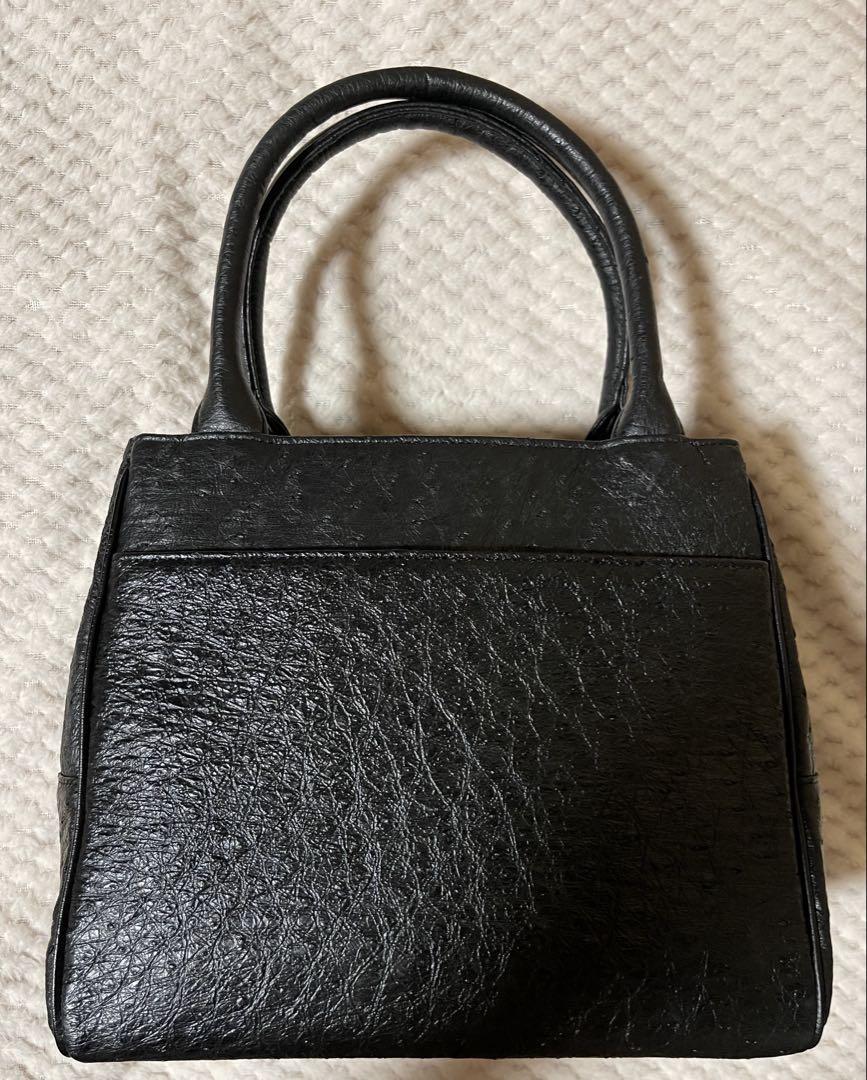 極美品】JRA公認 オーストリッチ 黒 レザー ハンドバッグ 2way