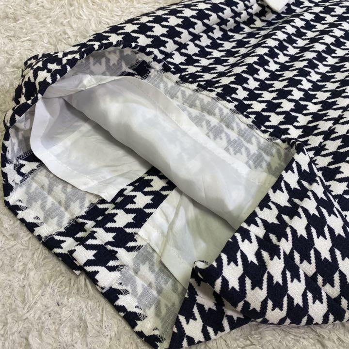 エムズグレイシー 千鳥格子 Aライン ノーカラー 膝丈 ワンピース 裏地 ...