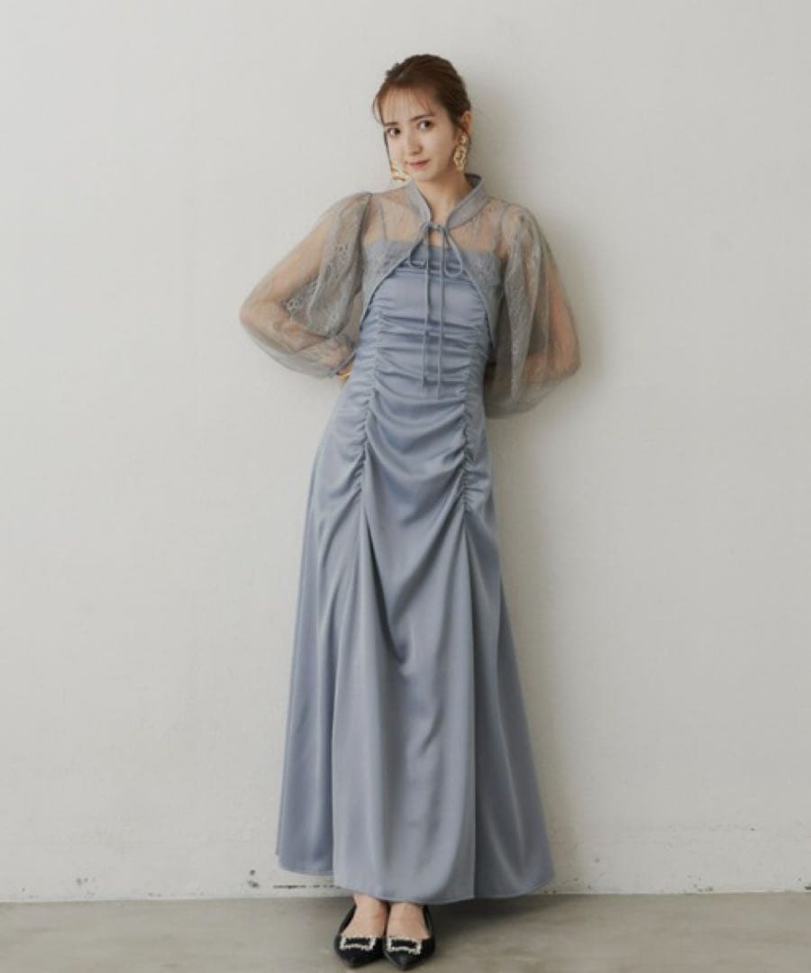 ヴィオレッタ　アンサンブルシャーリングワンピース　ブルー　オケージョンドレス