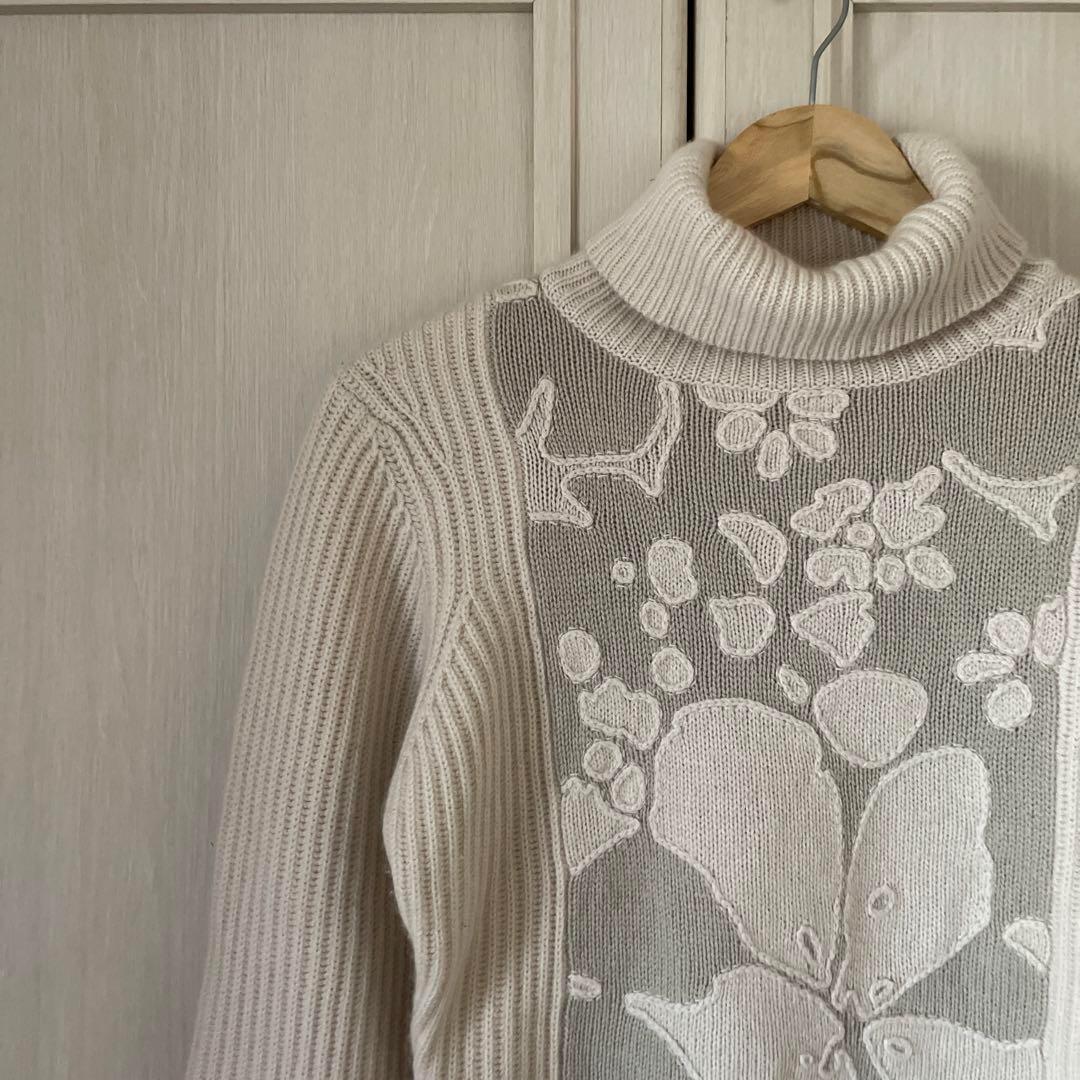 W TSE セイ 高級 ハイネック 百貨店 ニット セーター 刺繍 花柄