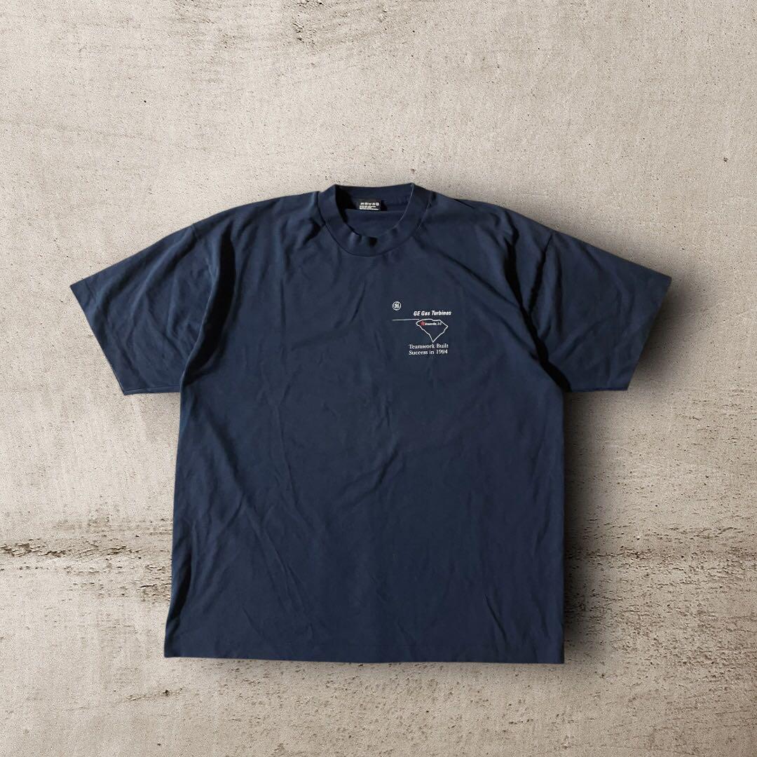USA製90's vintageワンポイントロゴTシャツ無地シングルステッチ紺