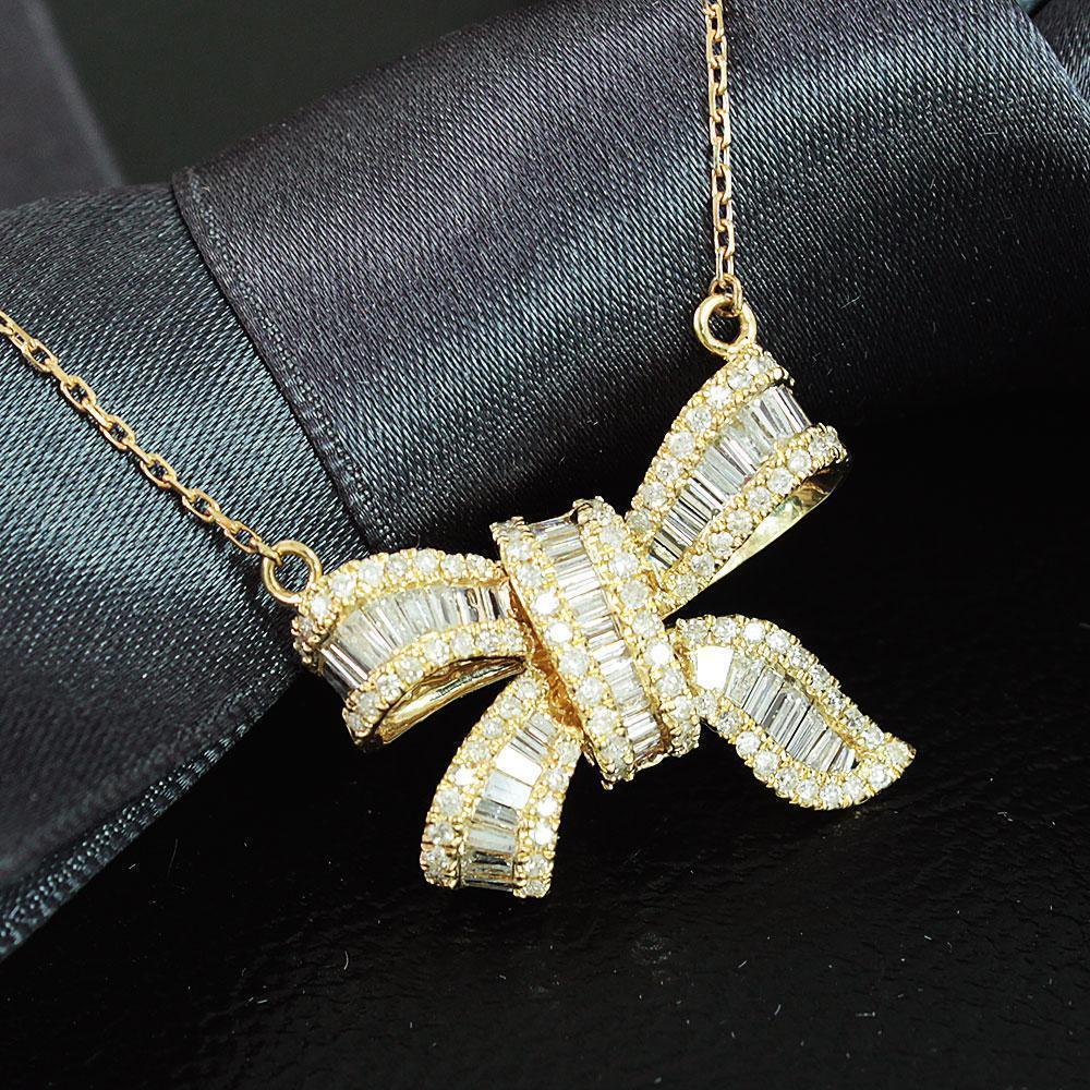 大人可愛い！ 1ct ダイヤモンド K18 wg リボン ペンダント 鑑別書