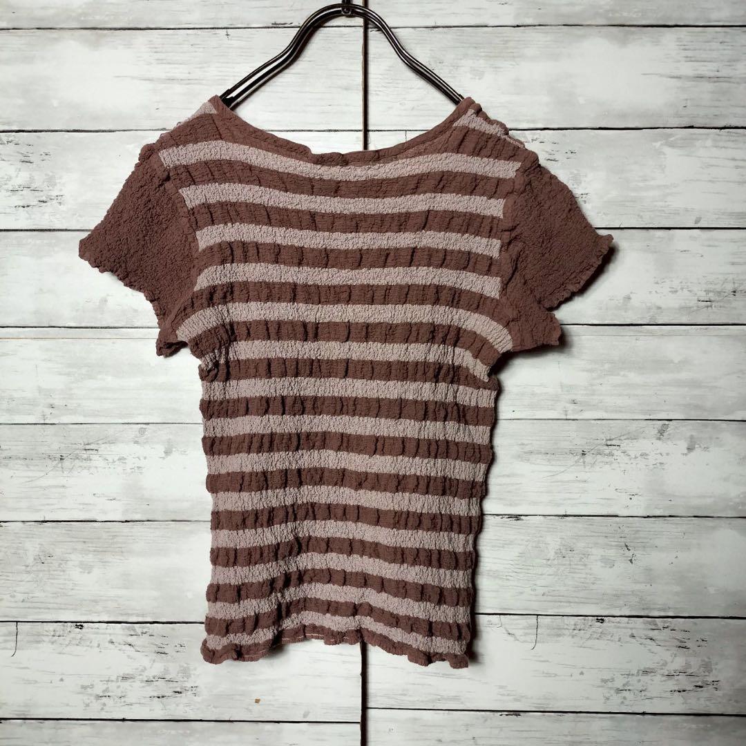 ミーバイイッセイミヤケ 半袖カットソー ボーダー カリフラワー プリーツプリーズ