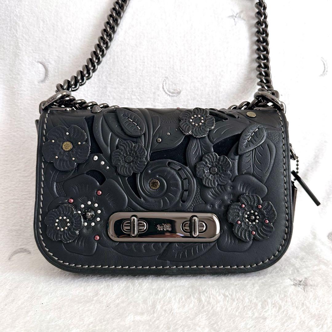 コーチ ティーローズ ショルダーバッグ チェーンショルダー ターンロック 黒COACH