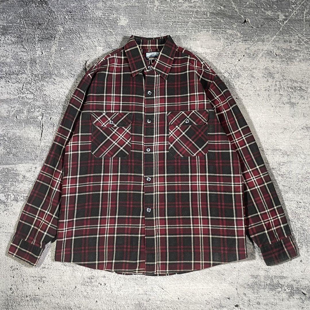 80s USA製 Fieldmaster プリントネルシャツ L