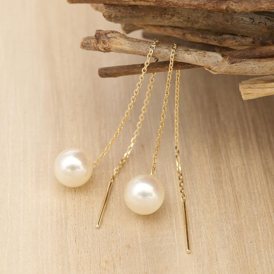 【6.5～7.0mm】あこや本真珠 約7cmアメリカン ロングピアス K18YG 14,900円