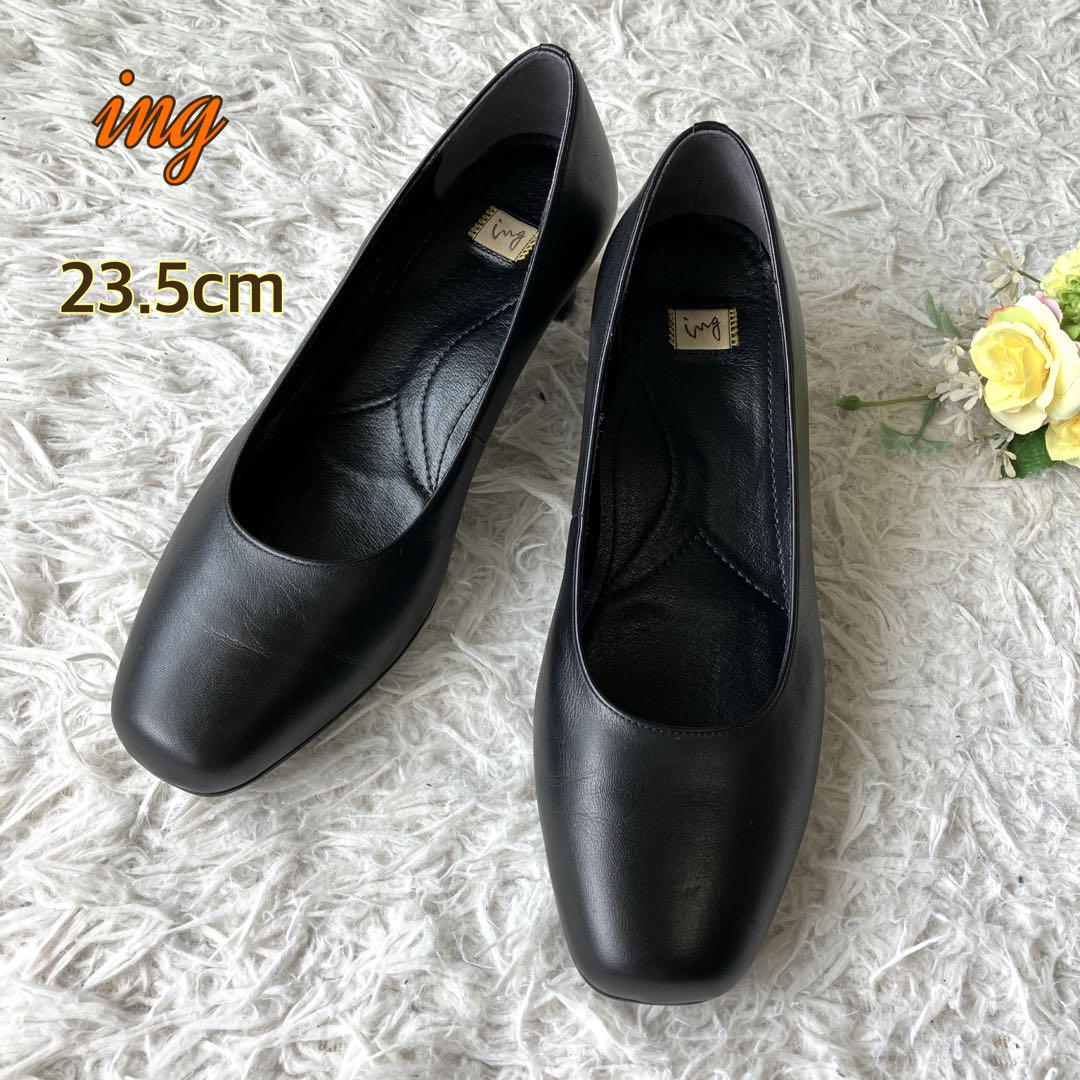 極美品 イング ブラックパンプス 23.5