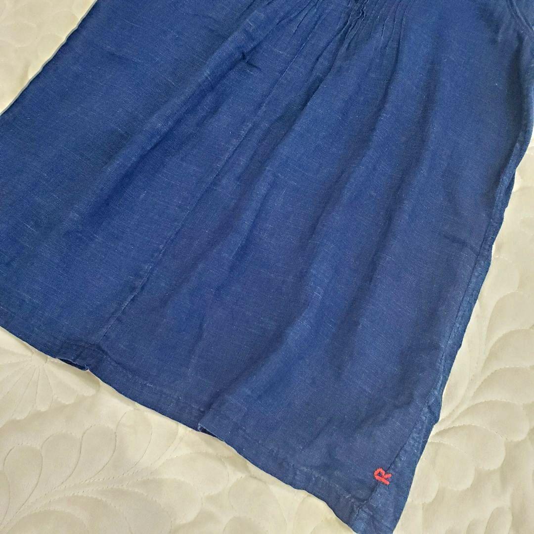 45Ｒ 藍染め インディゴ 綿100% ピンタック ノースリーブ リボン R刺繍