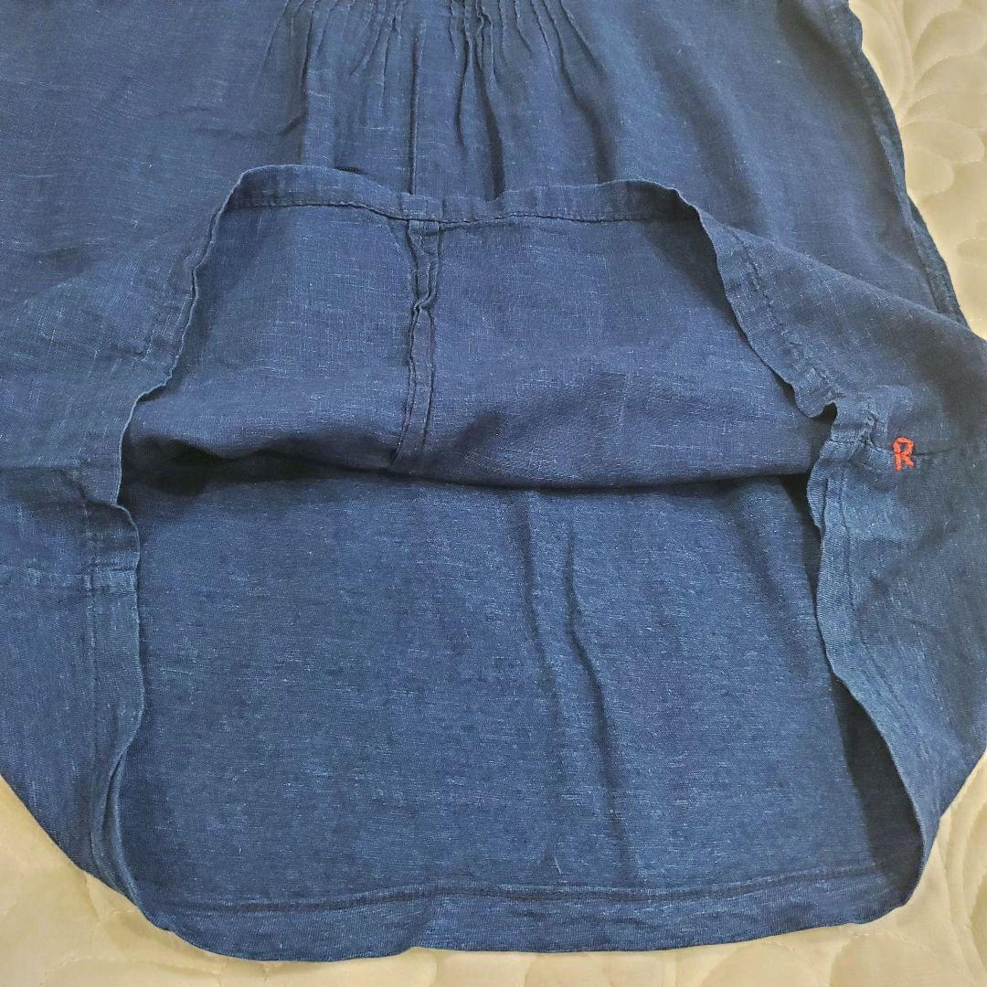 45Ｒ 藍染め インディゴ 綿100% ピンタック ノースリーブ リボン R刺繍