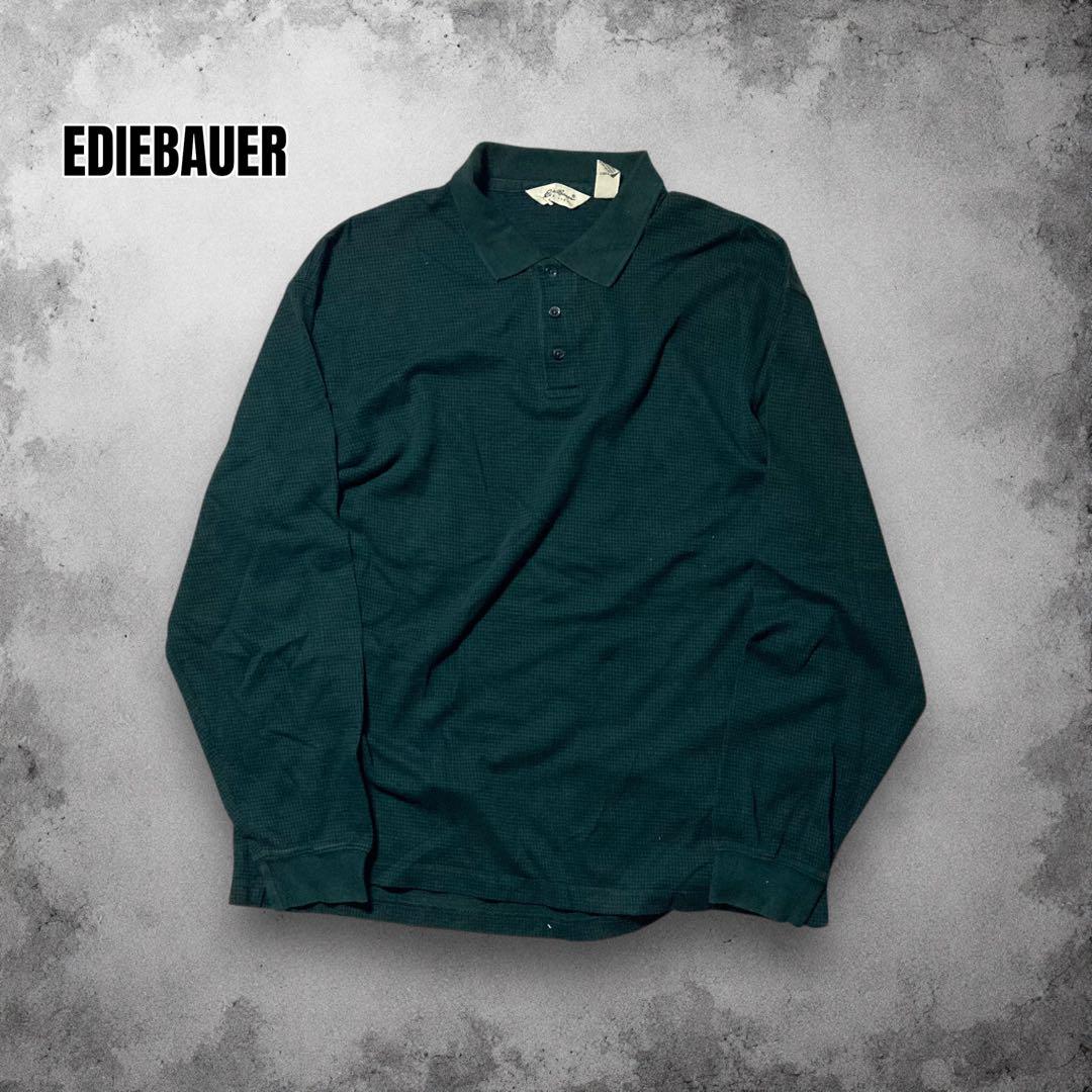90-00s EdieBauer 長袖ポロシャツ 千鳥格子 ハウンドトゥース