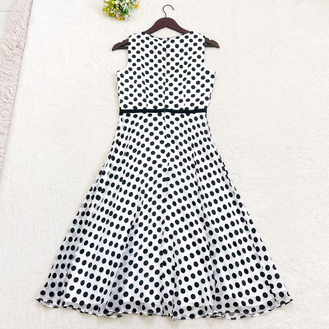 《新品》HOBBS ドット 水玉 ロングワンピース フレア ノースリーブ 白 M