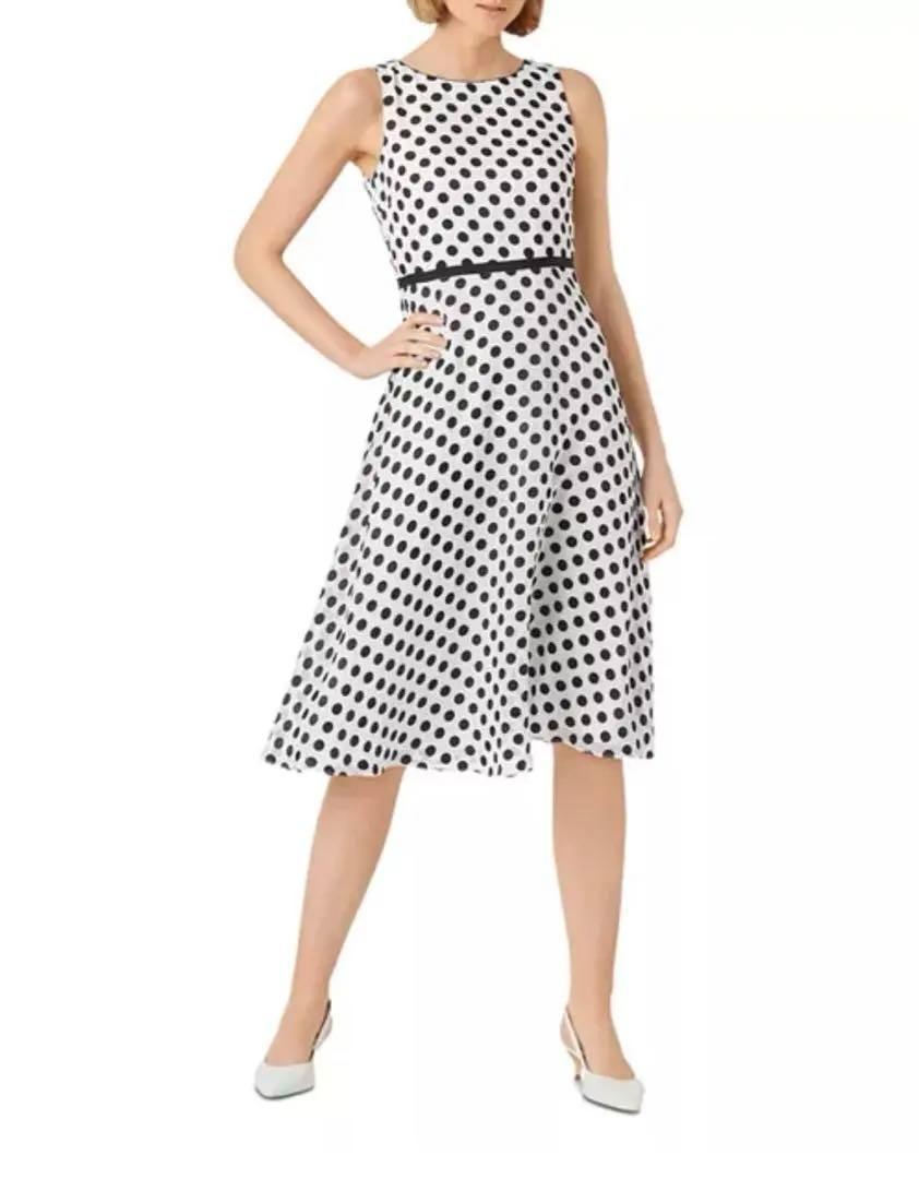 《新品》HOBBS ドット 水玉 ロングワンピース フレア ノースリーブ 白 M