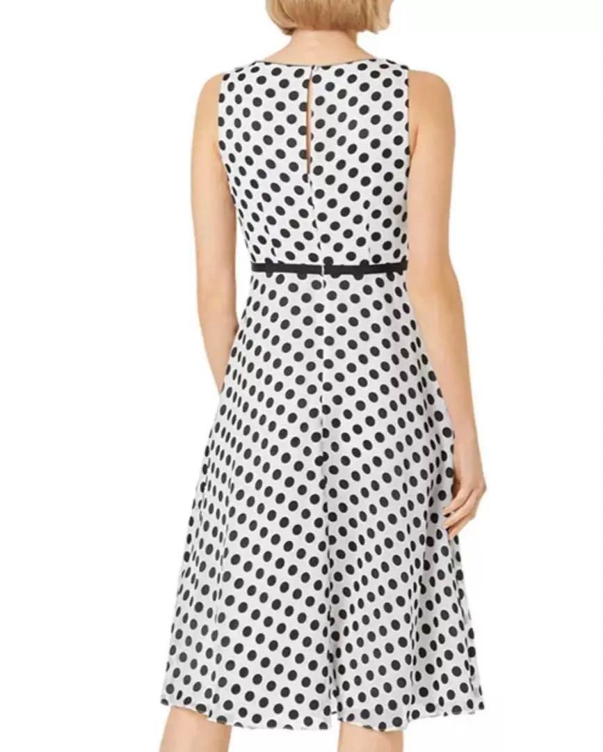 《新品》HOBBS ドット 水玉 ロングワンピース フレア ノースリーブ 白 M