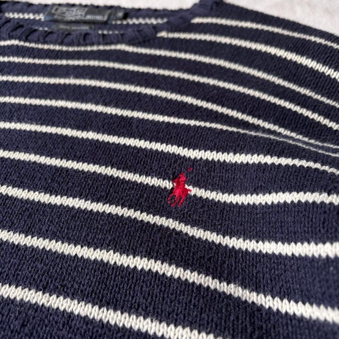 トップス Ralph Lauren 90s border cotton knit 90s Vintage Ralph Lauren Border Logo Embroidered Cotton Knit