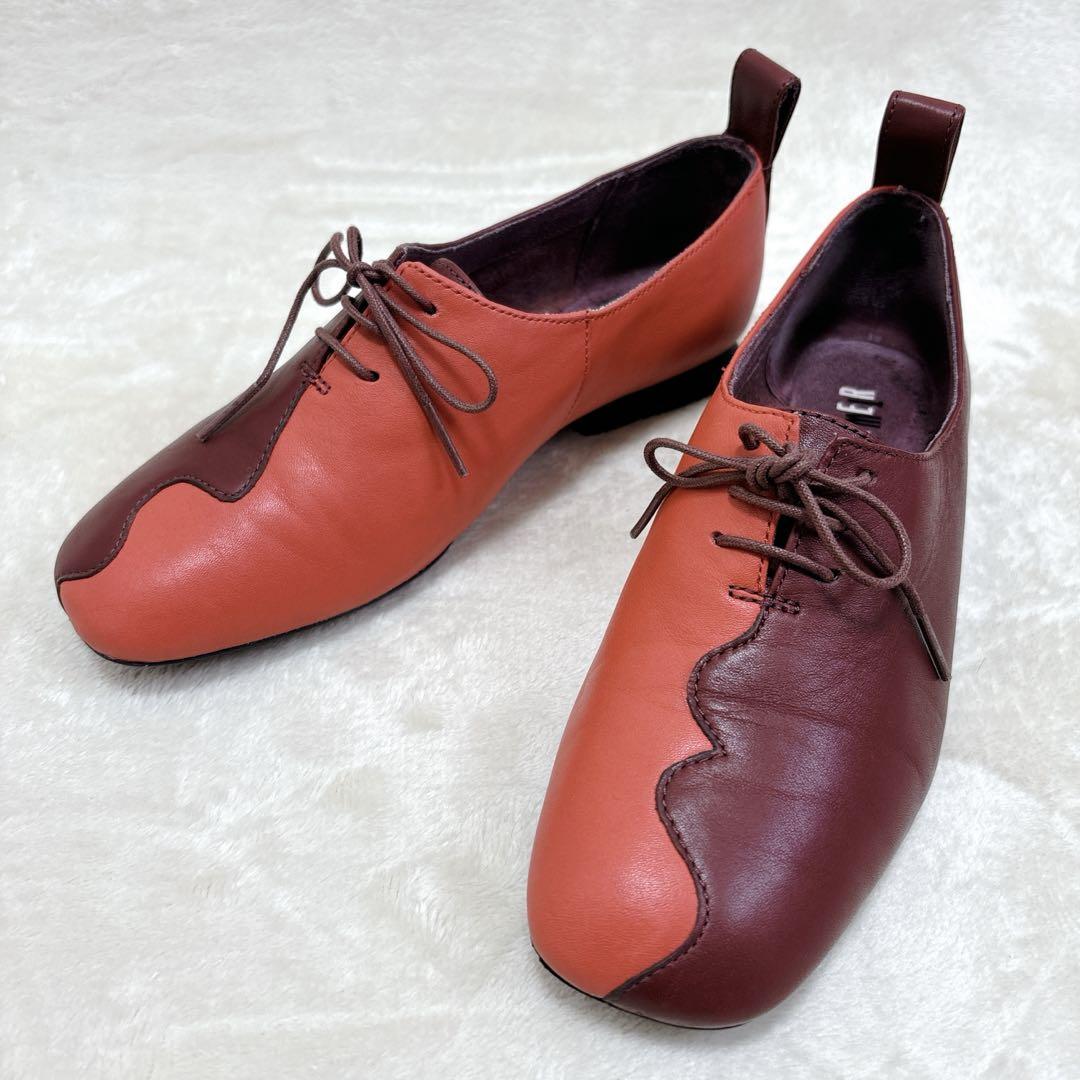 【美品】カンペール ツインズ フラットシューズ バイカラー 本革 22.5