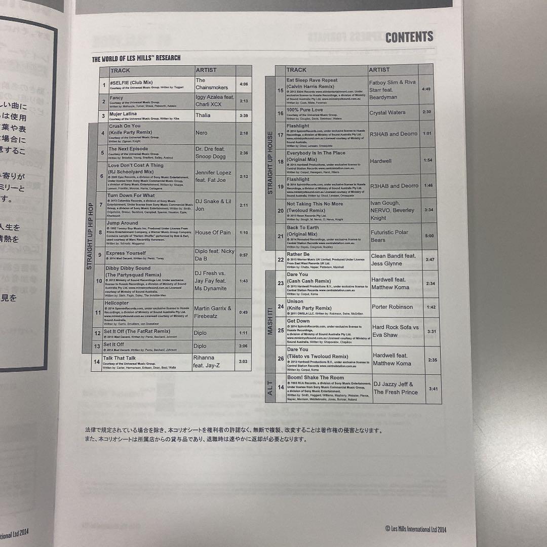 レズミルズ　ボディジャム　日本語コリオシート　② レズミルズボディジャム日本語コリオシート②