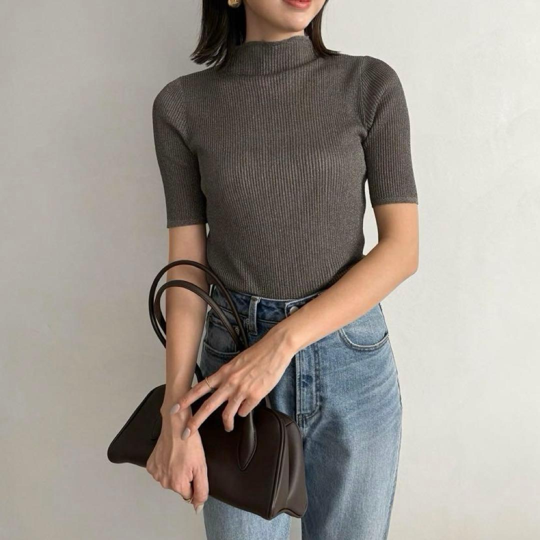 新品 anuans シアー ラメ リブ ニット トップス F