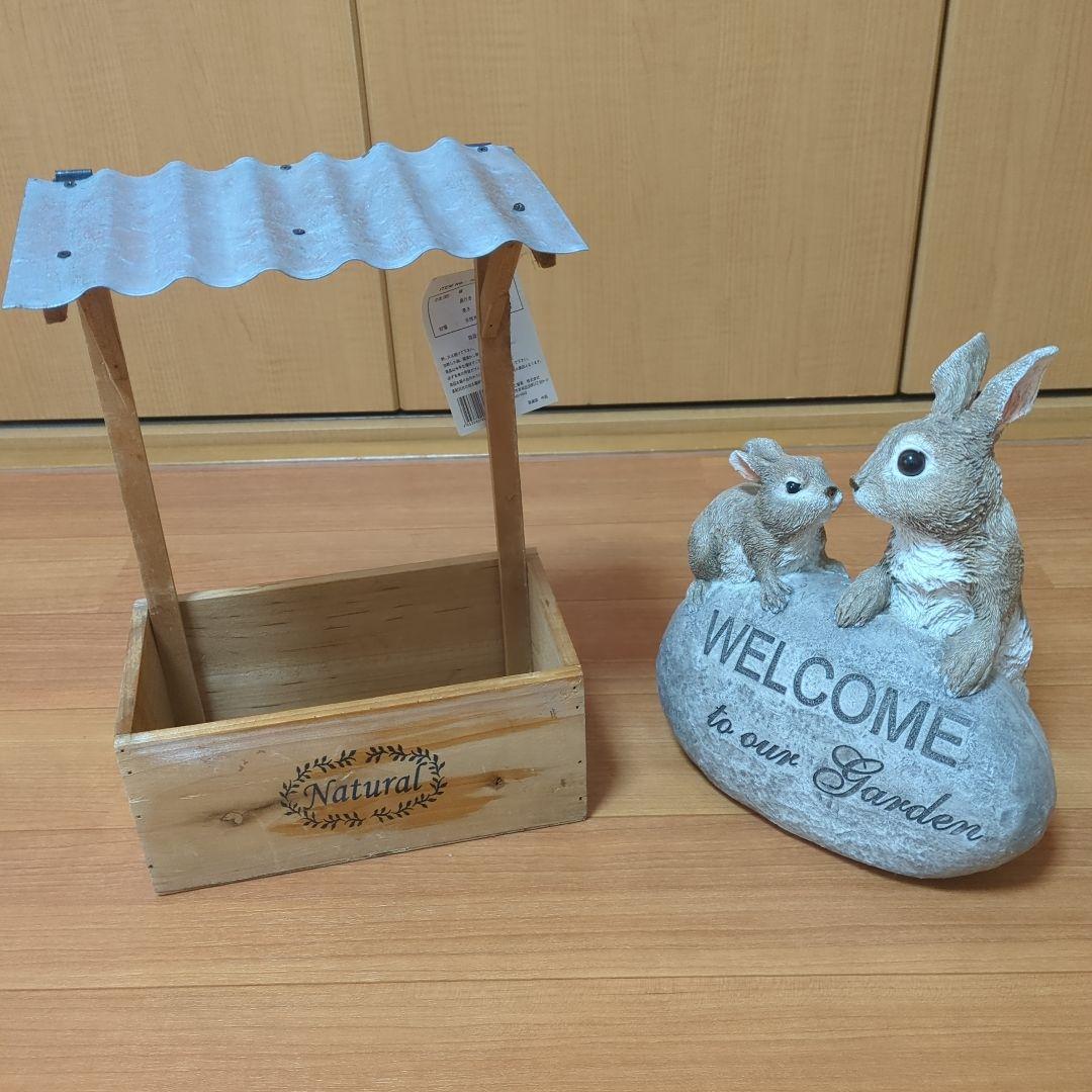 ⭐ウェルカムオーナメントうさぎのおやこ＆ブリキ屋根付き木製雑貨　2点セット