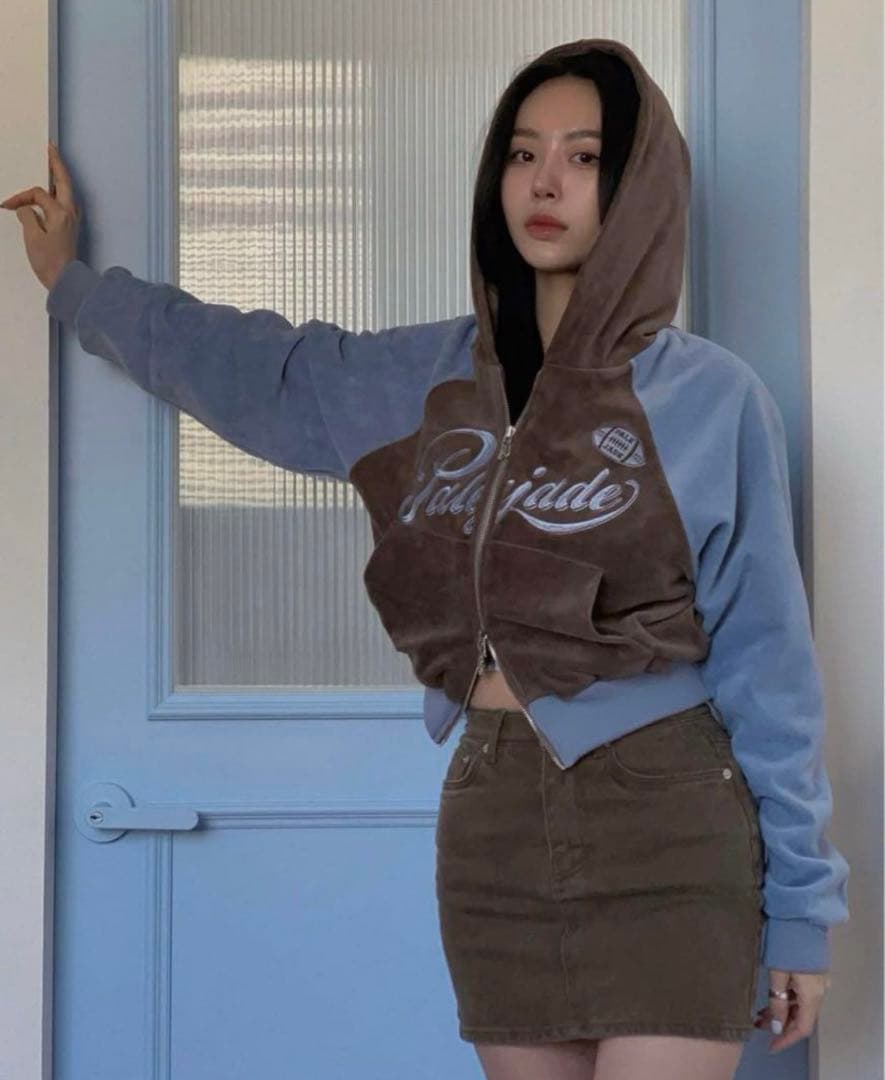 PaleJade クロップド　ベロア　パーカー　スウェット　ブラウン　Y2K
