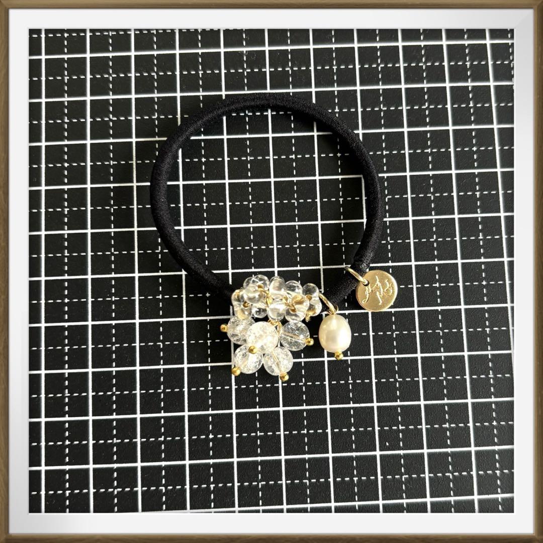 No.1405 ヘアゴムハンドメイド じゃらじゃらヘアゴム 天然石の