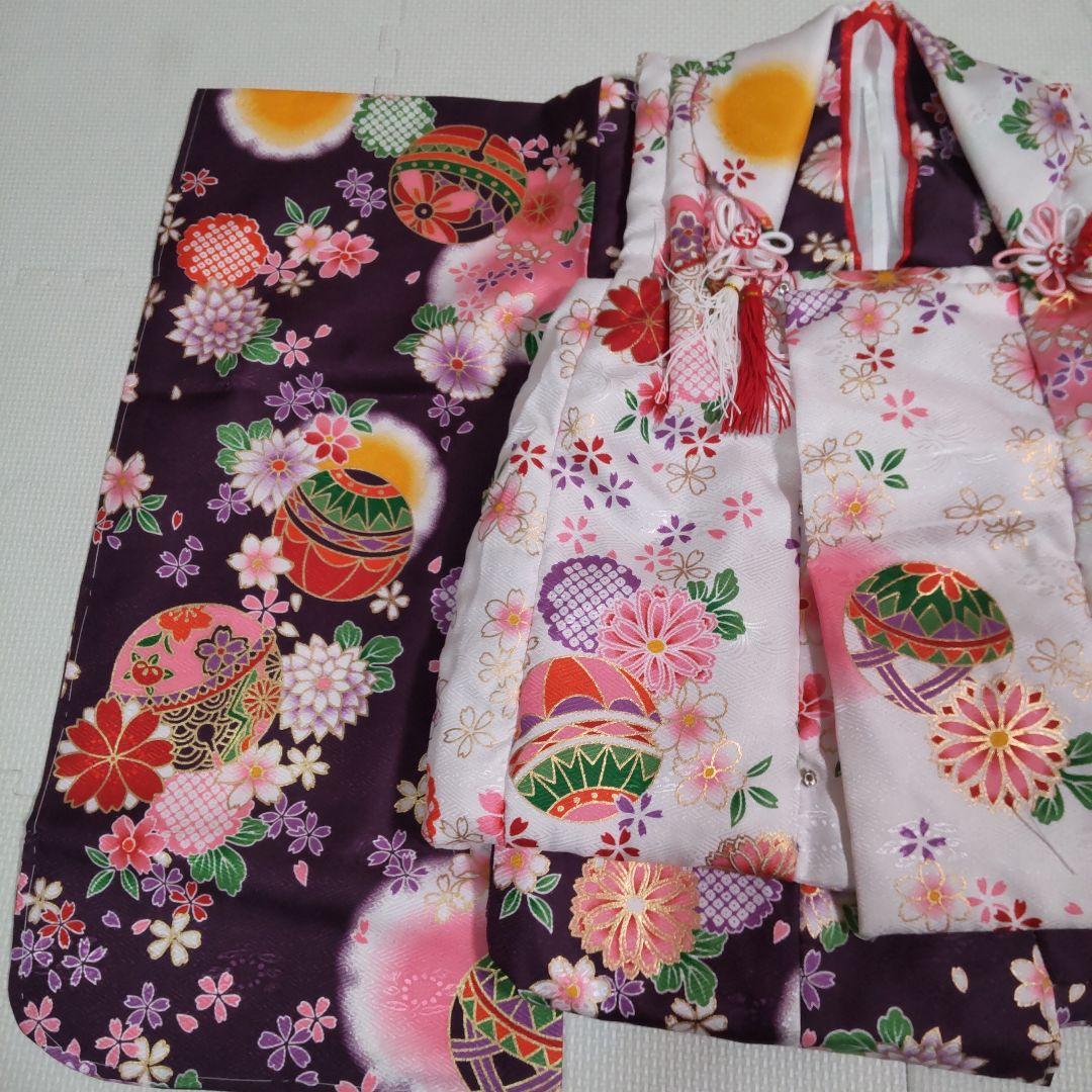 【新品】 七五三 3歳 着物 被布 女の子 紫 白 セット
