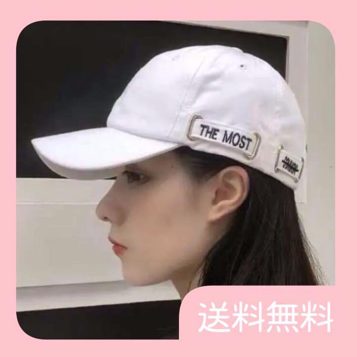 韓国 キャップ ホワイト ロゴ帽子 男女兼用 日焼け防止 紫外線対策