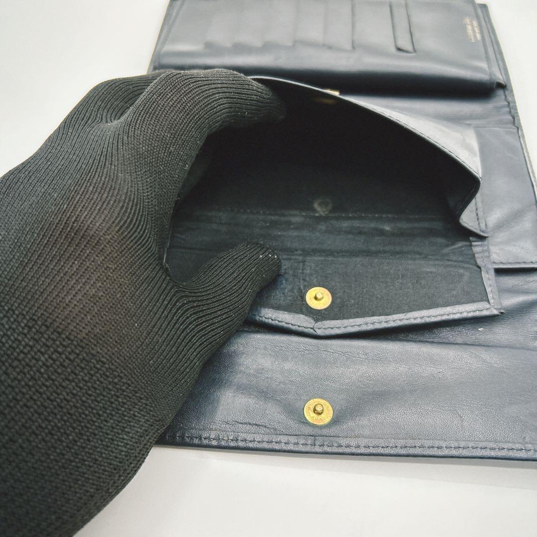 【ヴィンテージ】Christian Dior 長財布 レザー ネイビー