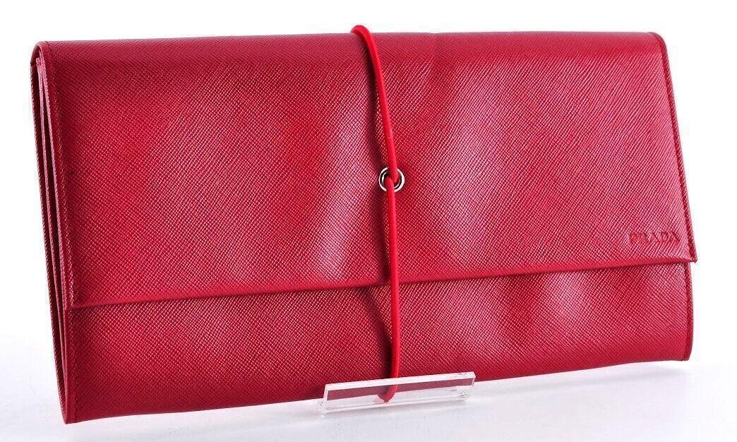 PRADA　プラダ　ロゴ型押し　ミニバッグ　サフィアーノレザー　革　レッド　赤