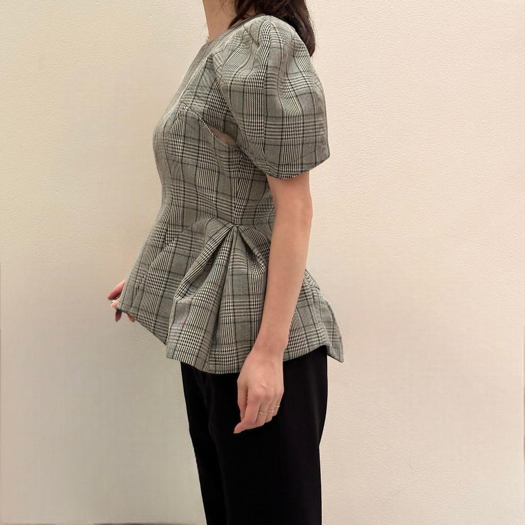 入手困難 新品 ENFOLD FLOWER CHECK PEPLUM-TOPS