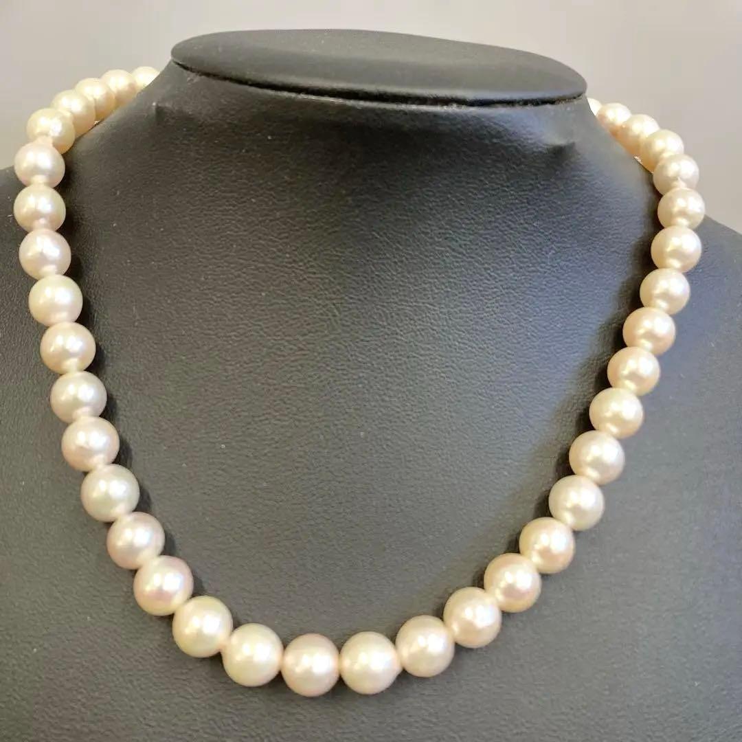 【H】パールネックレス 　シルバー金具　真珠玉 8.5mm玉