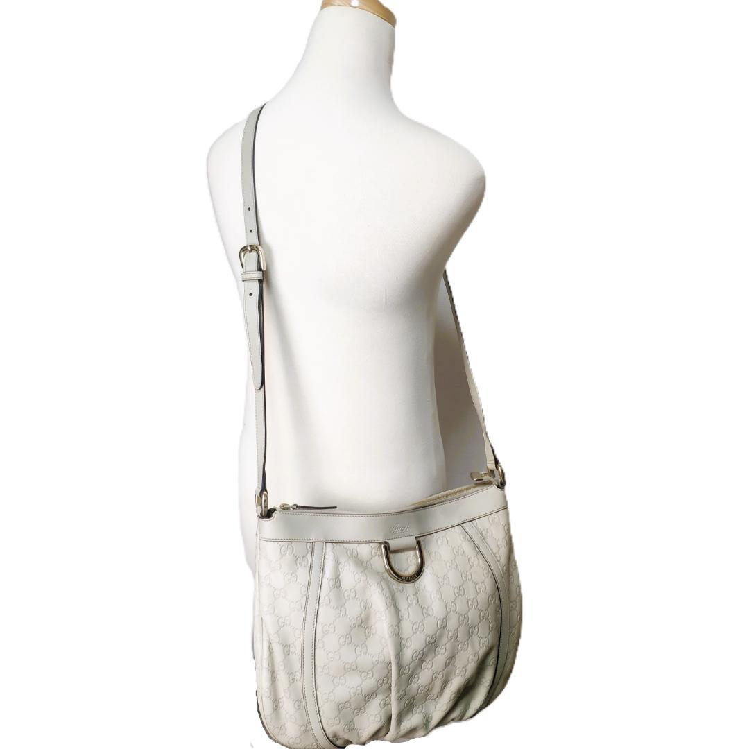 GUCCI グッチ シマ レザー アビー GG柄 ショルダー バッグ 白 総柄