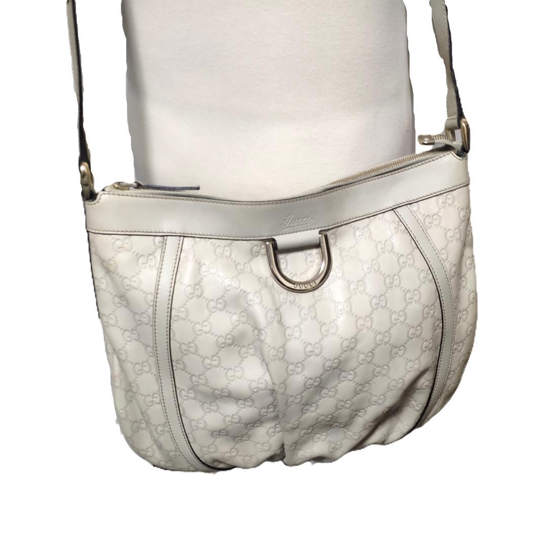 GUCCI グッチ シマ レザー アビー GG柄 ショルダー バッグ 白 総柄