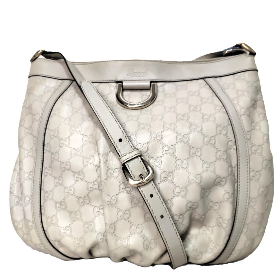 GUCCI グッチ シマ レザー アビー GG柄 ショルダー バッグ 白 総柄