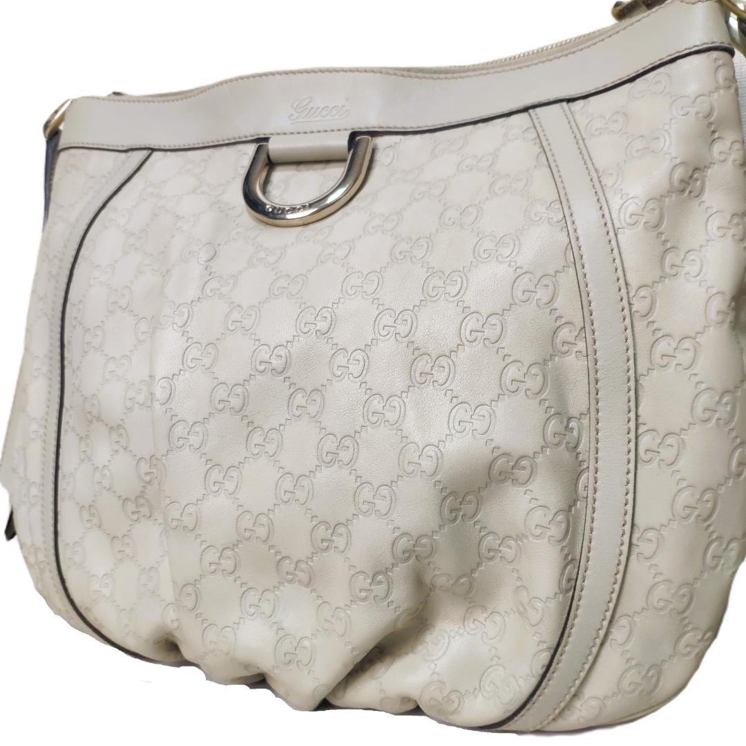 GUCCI グッチ シマ レザー アビー GG柄 ショルダー バッグ 白 総柄