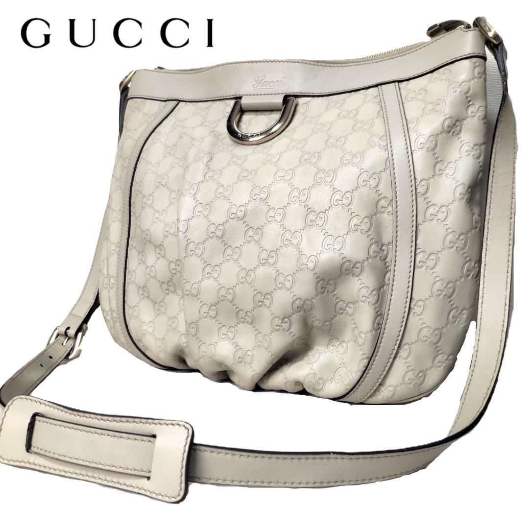 GUCCI グッチ シマ レザー アビー GG柄 ショルダー バッグ 白 総柄