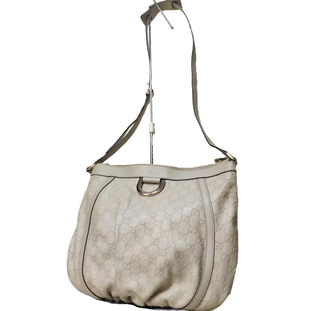GUCCI グッチ シマ レザー アビー GG柄 ショルダー バッグ 白 総柄
