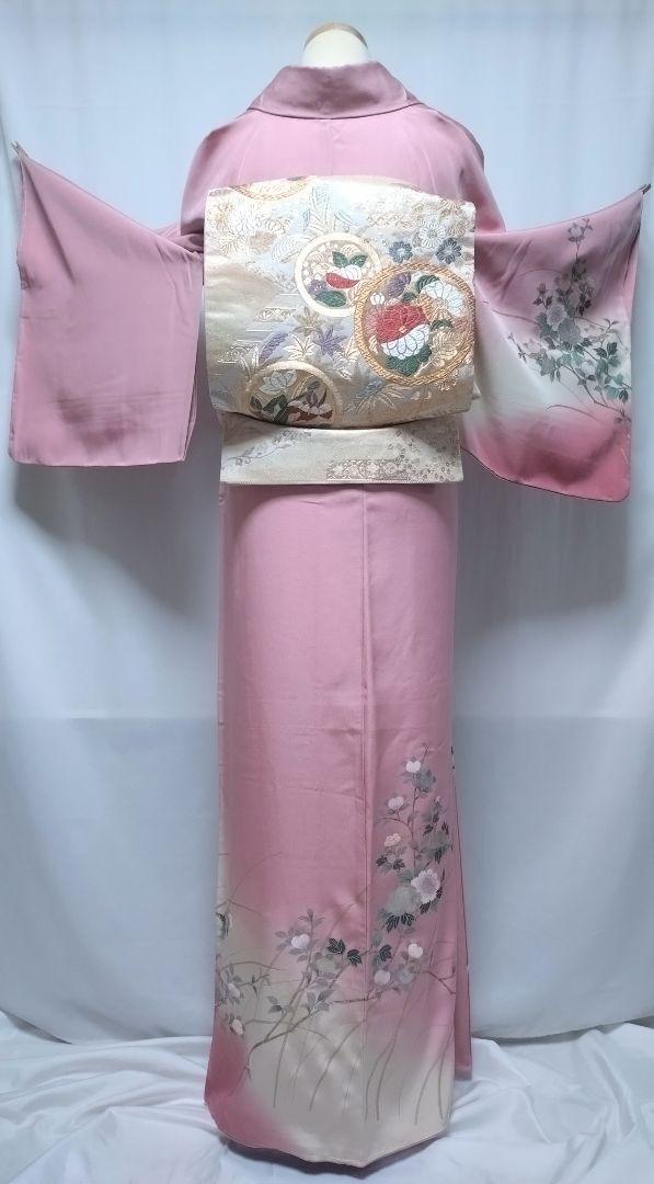 仕付け糸付き未着用☆訪問着４点セット《暈し染め•金彩枝花文様》