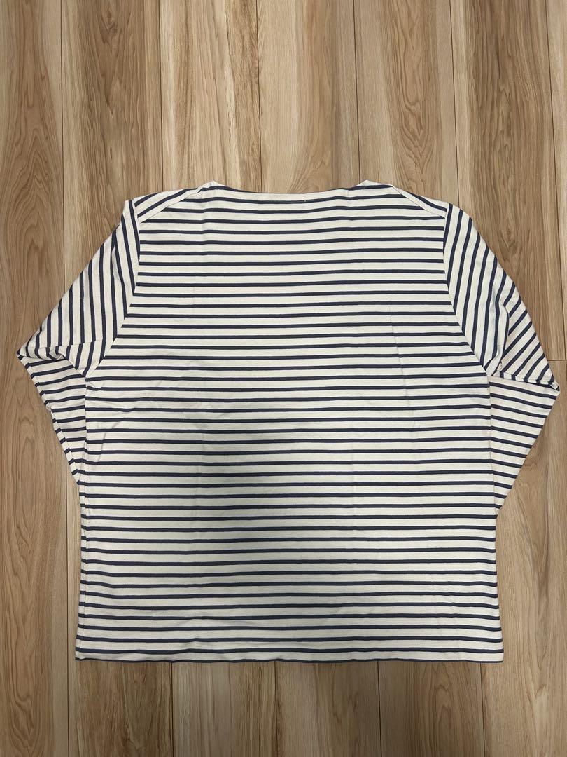 COMOLI ボーダーボートネックTシャツ