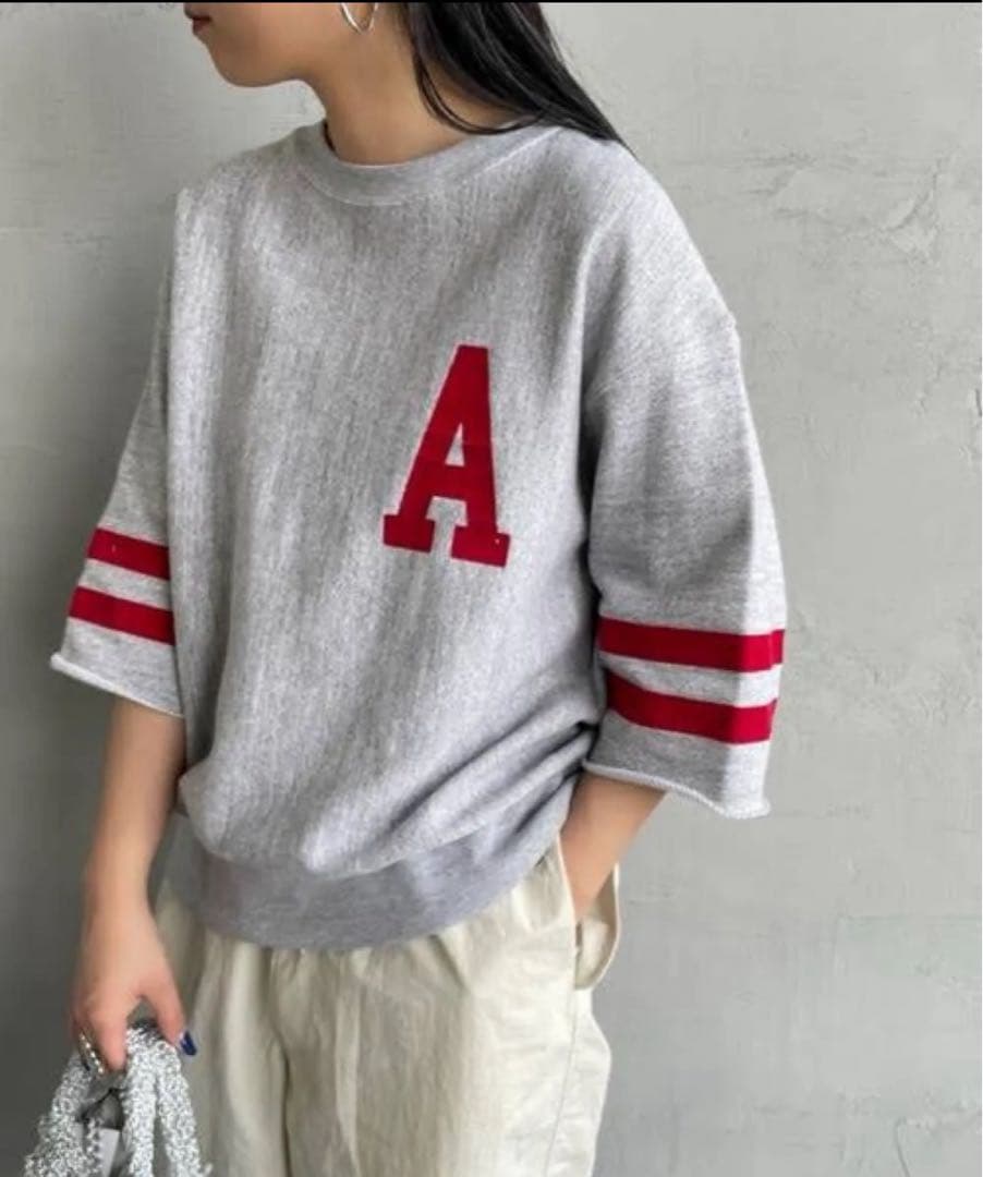 AMERICANA カットオフ 7分袖スウェット Aロゴ プルオーバー