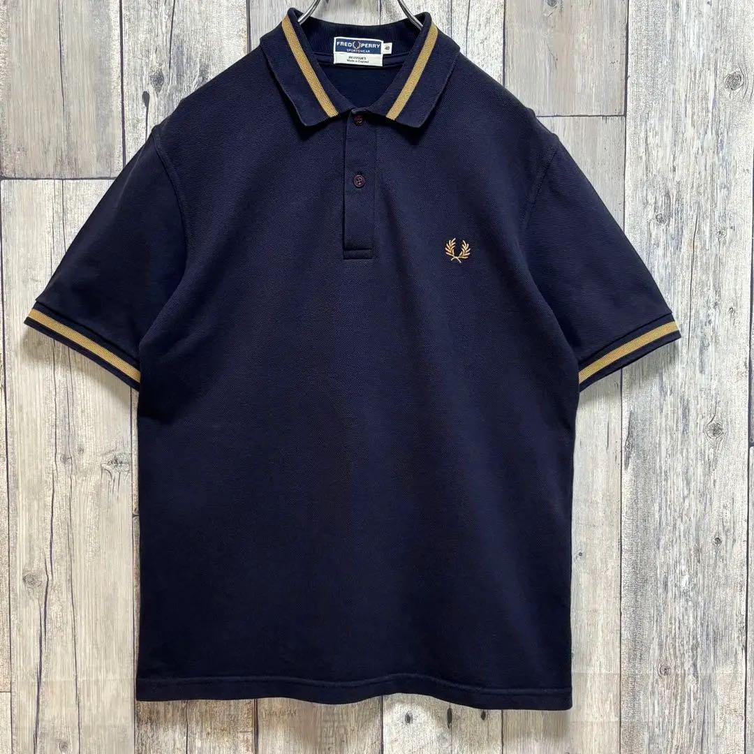 フレッドペリー　ポロシャツ　半袖　ネイビー×水色　イングランド製　サイズ40 FRED PERRY - M12 フレッドペリー ポロシャツ イングランド製