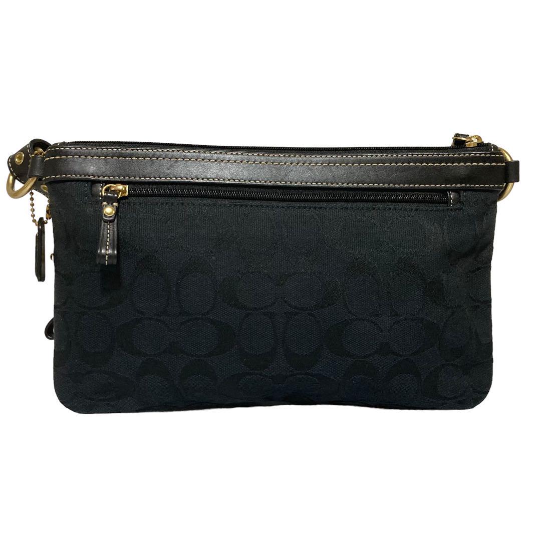 極美品【COACH】ボディバッグ　ウエストバッグ　シグネチャー総柄　ブラック