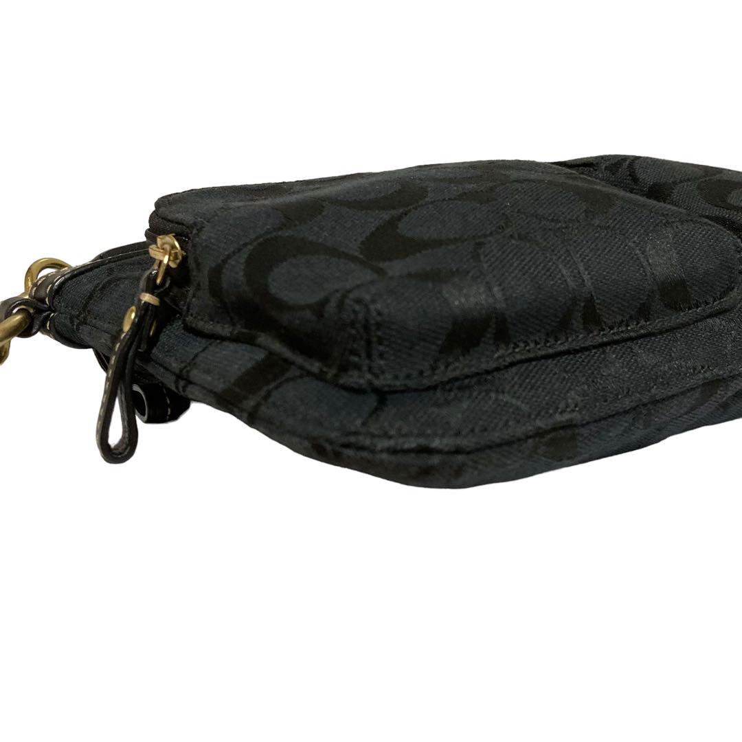 極美品【COACH】ボディバッグ　ウエストバッグ　シグネチャー総柄　ブラック