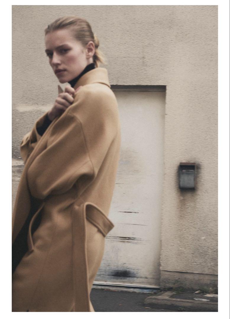 美品 ZARA ウールブレンドコート ロングコート ベージュ ベルト