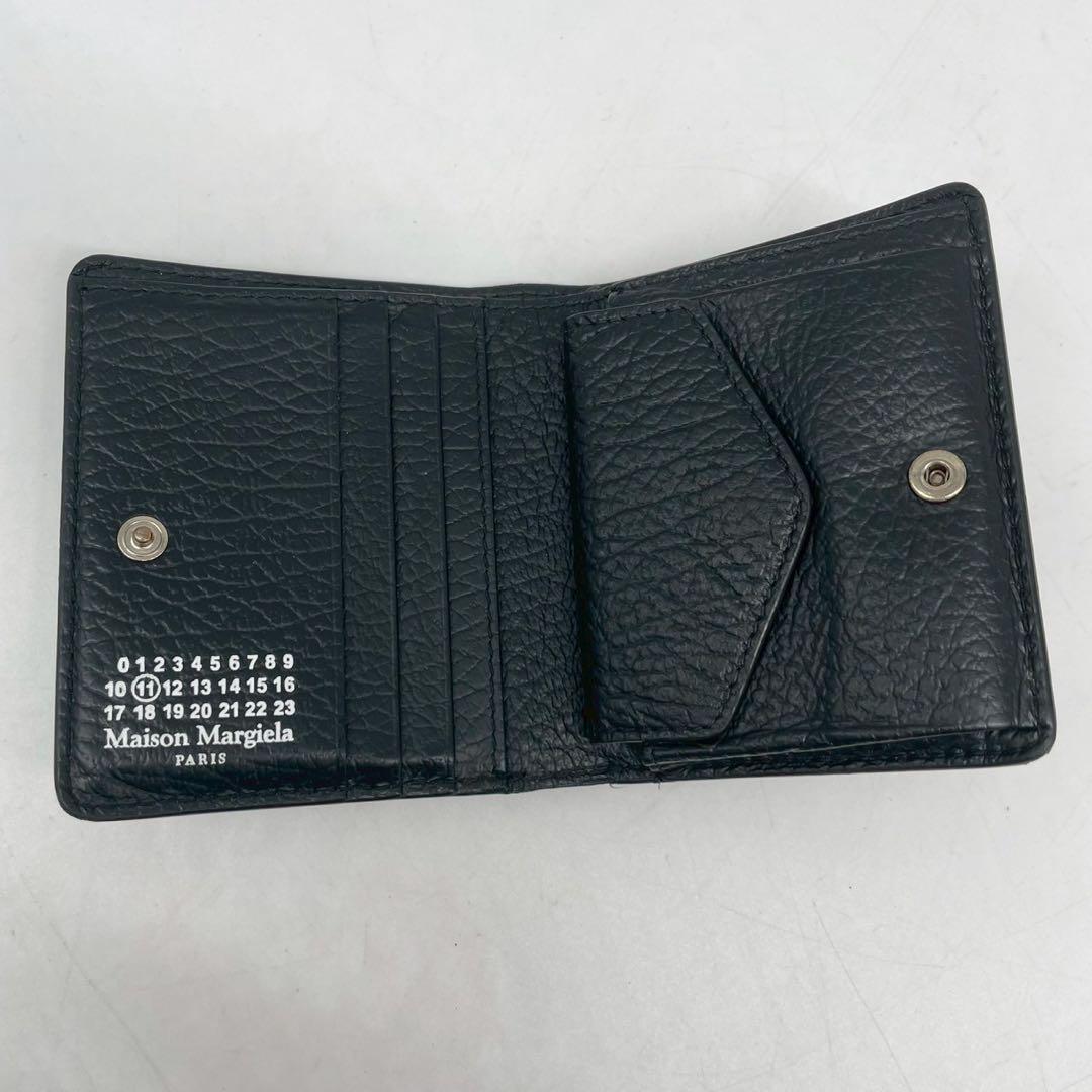 美品　マルジェラ 2つ折り財布 本革　レザー 4ステッチ シボ革 ブラック　黒